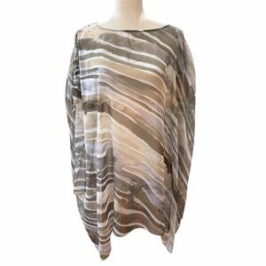 COLDWATER CREEK NWT Fiesta Stripe Poncho in Taupe, Gray and Cream